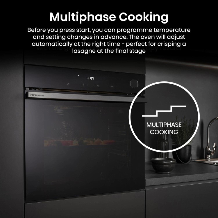 Refurbished Hisense Hi6 BlackLine BSA66346PDBGUK Built In Electric Pyrolytic Steam Add Plus Single Oven