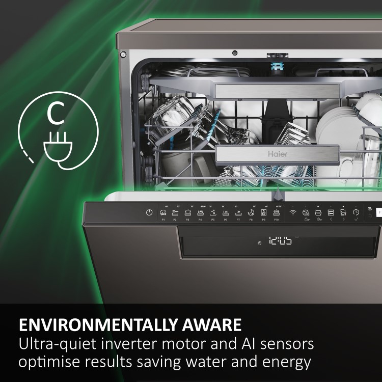 Refurbished Haier Washlens Plus Integrated Dishwasher - Smart Wi-Fi C-Rated Black control panel