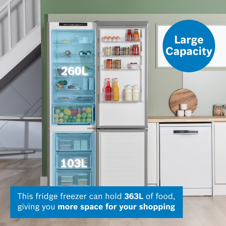 Refurbished Bosch Series 4 363 Litre 70/30 Freestanding Fridge Freezer - Stainless Steel
