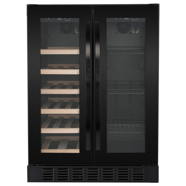 Refurbished electriQ Double Door Dual Zone Wine and Drinks Cooler - Black Glass