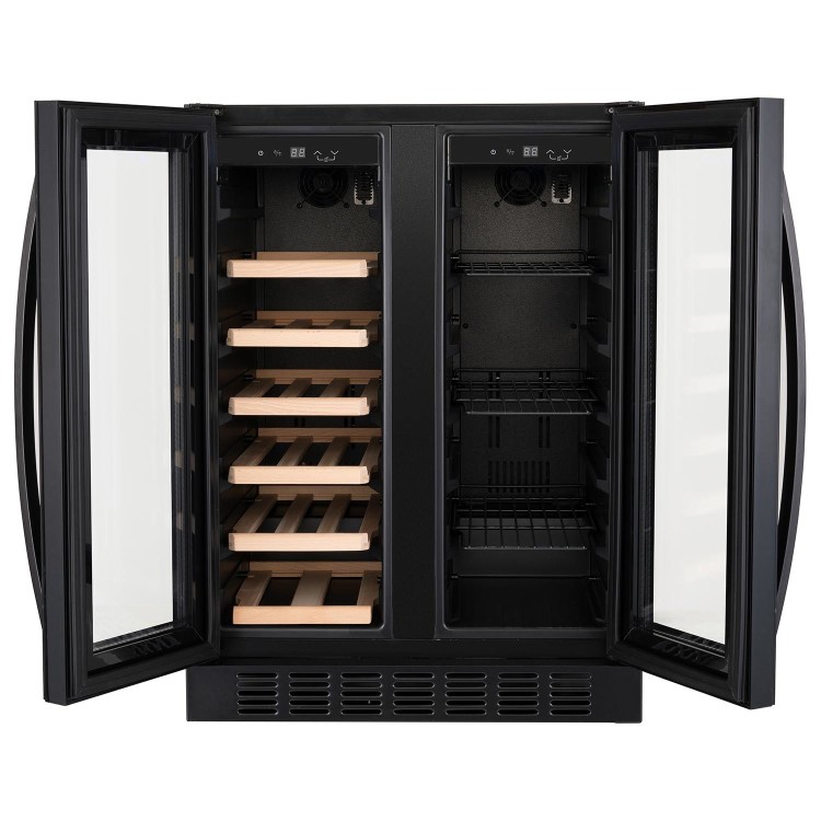 Refurbished electriQ Double Door Dual Zone Wine and Drinks Cooler - Black Glass