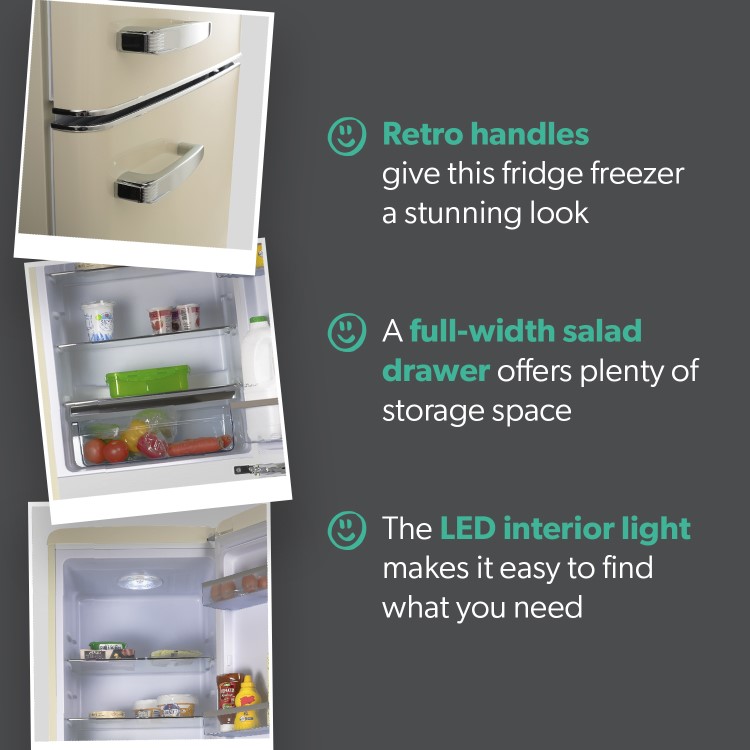 Refurbished electriQ EQ6040RETROCREAMVE Freestanding 244 Litre 60/40 Retro Fridge Freezer Cream