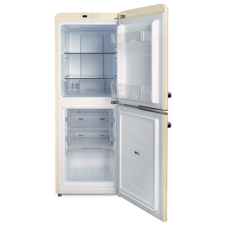 Refurbished electriQ 153 Litre 60/40 Retro Freestanding Fridge Freezer - Cream Total No Frost