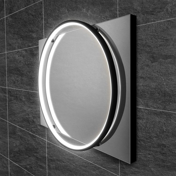 GRADE A1 - Black Round LED Bathroom Mirror with Demister 500 x 700mm- HiB Solas 50