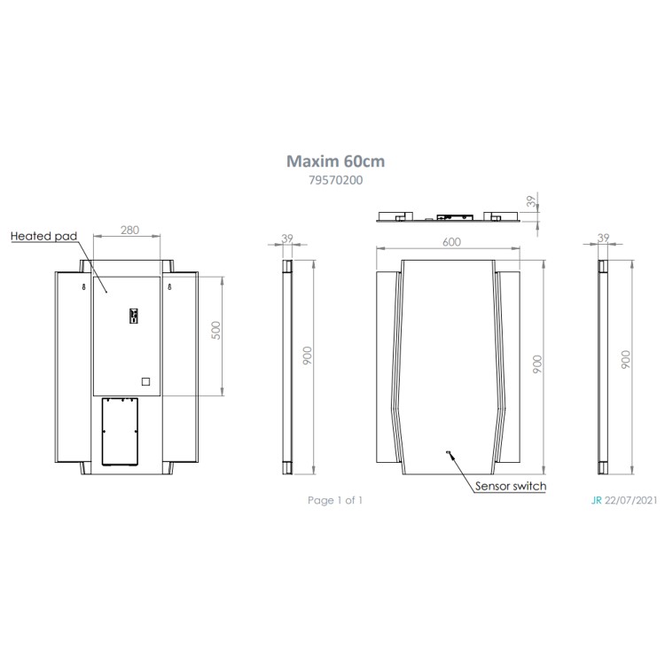GRADE A1 - Arched LED Bathroom Mirror with Demister 600 x 900mm- HIB Maxim 60