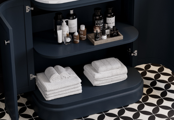 Blue Basin Vanity Unit with Doors Open