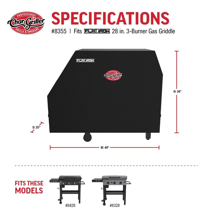 Char-Griller 8355 Griddle / Plancha Cover for Flat Iron 3 Burner