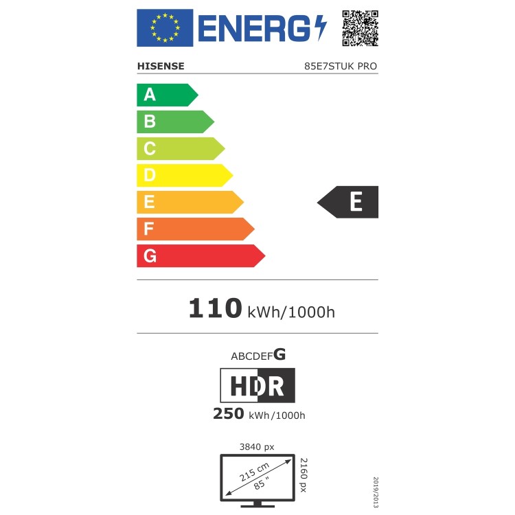 Hisense 85E7STUK PRO 85 Inch 4K Ultra HD Smart TV  QLED 144Hz VRR Gaming & AI Picture