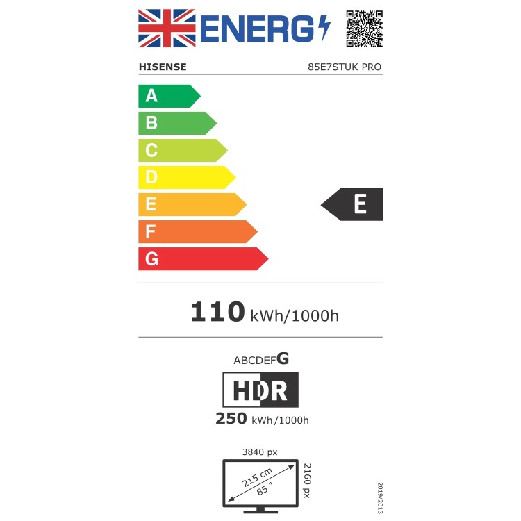 Hisense 85E7STUK PRO 85 Inch 4K Ultra HD Smart TV  QLED 144Hz VRR Gaming & AI Picture