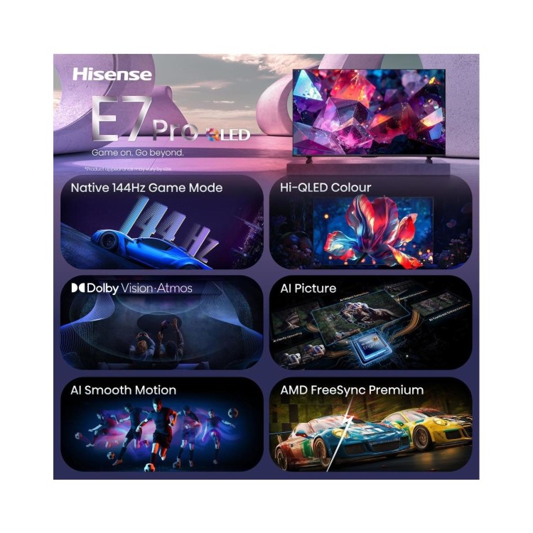 Hisense 85E7STUK PRO 85 Inch 4K Ultra HD Smart TV  QLED 144Hz VRR Gaming & AI Picture