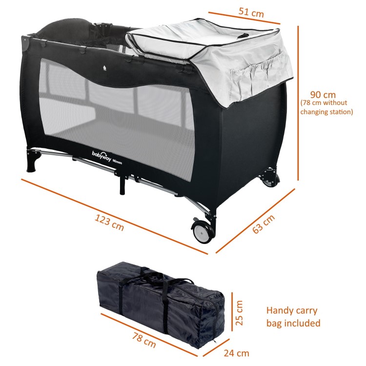 Travel Cot + Playpen with Mattress Bassinet and Changing Table by Babyway
