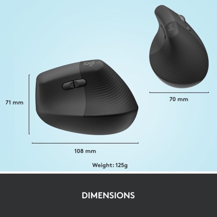Logitech Lift Vertical Ergonomic Wireless Mouse Graphite