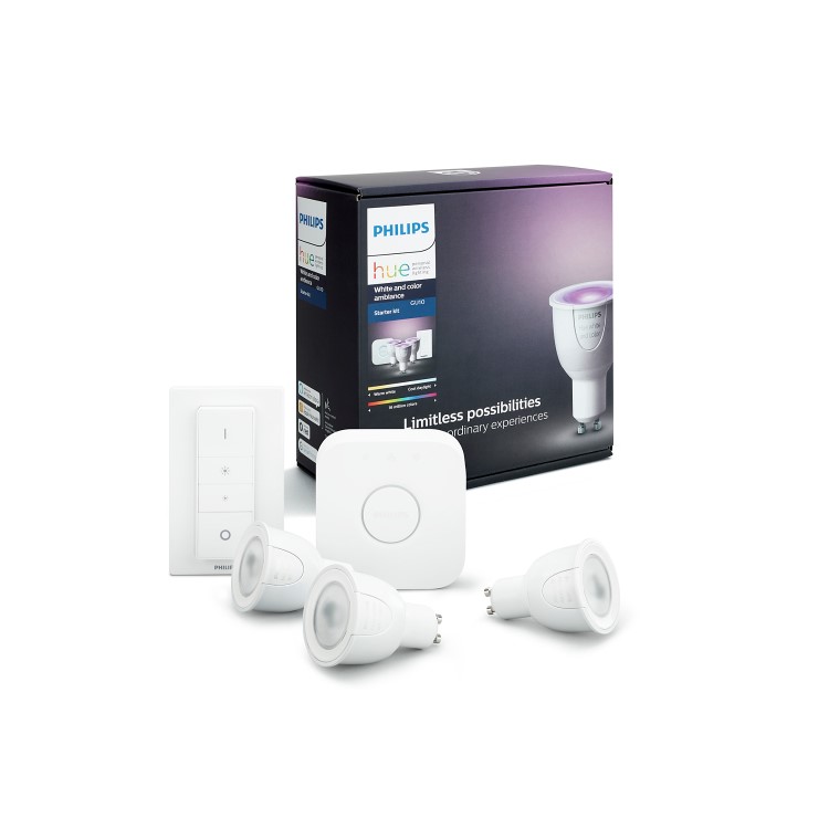 GRADE A1 - Philips Hue White & Colour Ambiance Starter Kit GU10 Fitting - works with Alexa & Google Assistant 