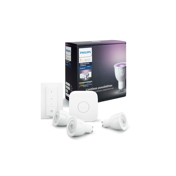 GRADE A1 - Philips Hue White & Colour Ambiance Starter Kit GU10 Fitting - works with Alexa & Google Assistant 