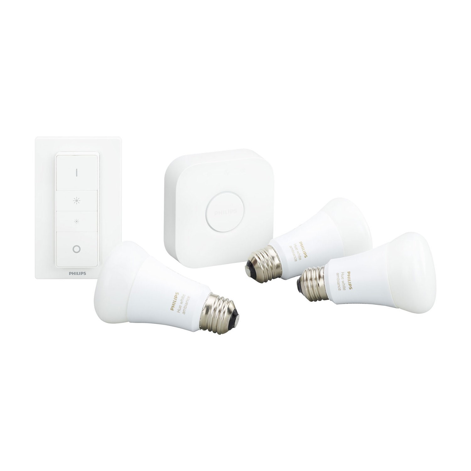 Lampadina LED Hue white Ambiance Kit, 3 Lampadine smart E27, Telecomando, Bridge