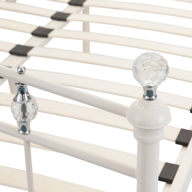 White Metal Double Bed Frame with Crystal Finials - Sophie - Julian Bowen