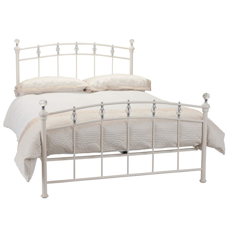 White Metal Double Bed Frame with Crystal Finials - Sophie - Julian Bowen