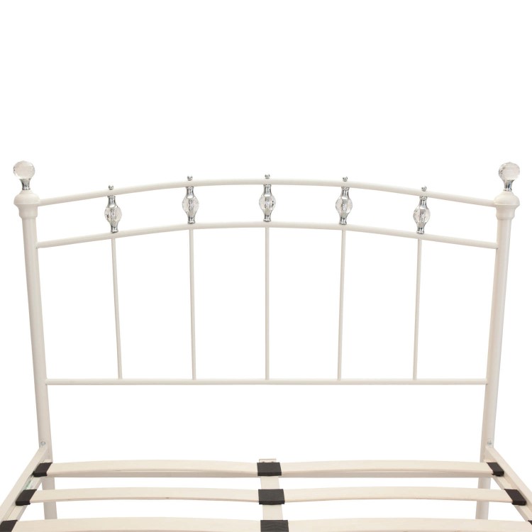 White Metal Double Bed Frame with Crystal Finials - Sophie - Julian Bowen