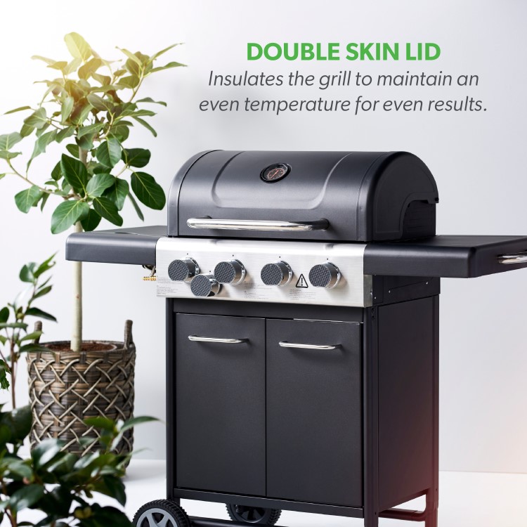 Dangrill 4 Burner Gas BBQ in Black With Side Burner
