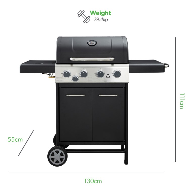 Dangrill 4 Burner Gas BBQ in Black With Side Burner