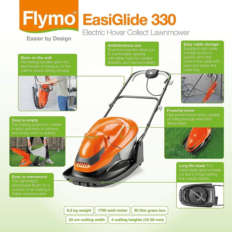 Flymo Easi Glide 330 33cm Hover Collect Corded Electric Lawnmower