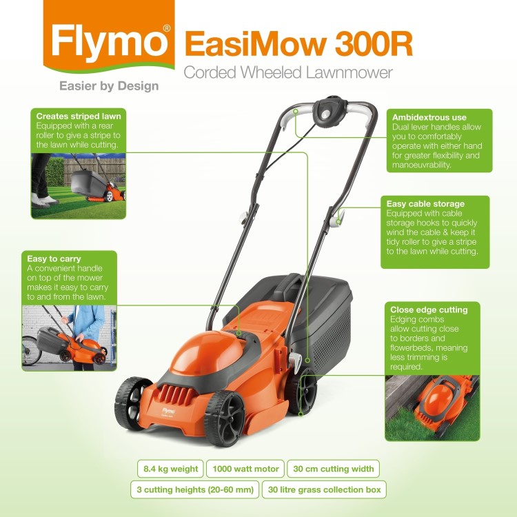 Flymo EasiMow 300R 30cm Rotary Corded Electric Lawnmower & Mini Grass Strimmer Twin Pack