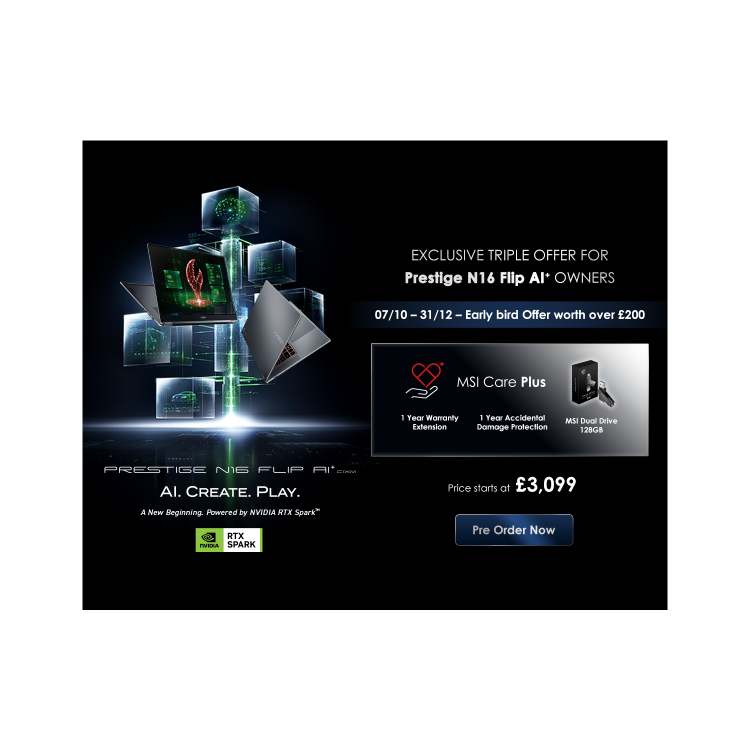 MSI Prestige N16 Flip AI+ C1XMT-049UKY NVIDIA N1X 128GB 2TB Windows 11 Laptop