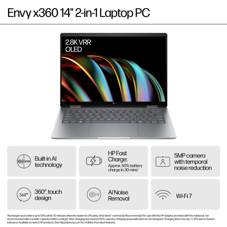 Refurbished HP Envy x360 14-fc0501sa Intel Core Ultra 5 125U 16GB RAM 512GB SSD 14 Inch Windows 11 Touchscreen Convertible Laptop