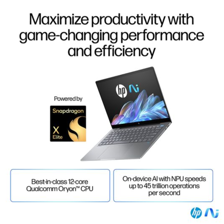 Refurbished HP OmniBook X 14-fe0500na Copilot+ PC SnapDragon X1E-78-100 16GB RAM 512GB SSD 14 Inch Windows 11 Touchscreen Laptop - Silver