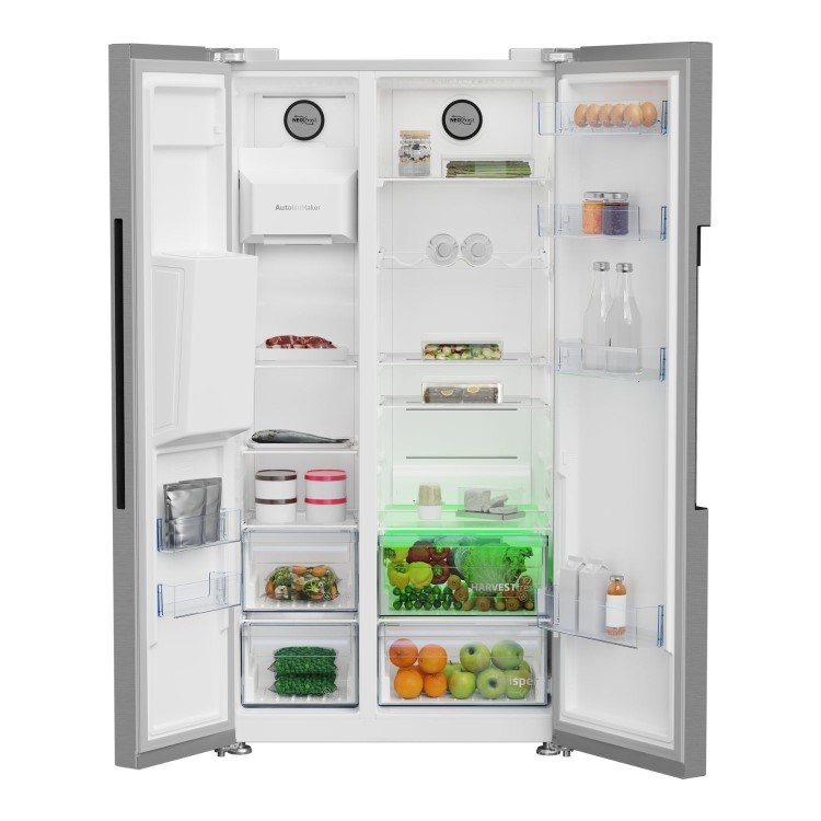 Refurbished Beko HarvestFresh ASP342VPS Freestanding 571 Litre Frost Free American Fridge Freezer with Plumbed Ice and Water Dispenser Stainless Steel