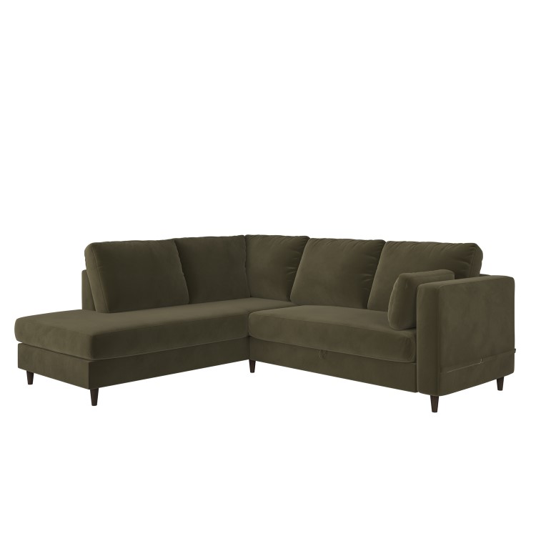 4 Seater Pull-Out Corner Sofa Bed with Storage in Olive Green Velvet - Boe