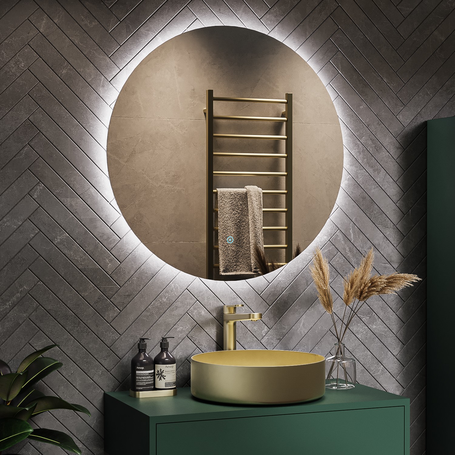 Round Backlit LED Bathroom Mirror with Demister 800mm Luna 