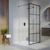 GRADE A1 - Black 1000mm Grid Wet Room Shower Screen with Wall Support Bar  - Nova