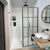 GRADE A1 - Black 1000mm Grid Wet Room Shower Screen with Wall Support Bar  - Nova