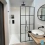 GRADE A1 - Black 1000mm Grid Wet Room Shower Screen with Wall Support Bar  - Nova