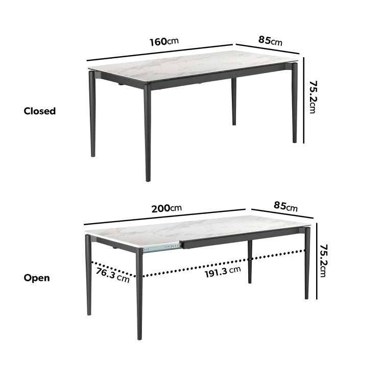 White Marble Extendable Dining Table - Seats 6 - Camilla
