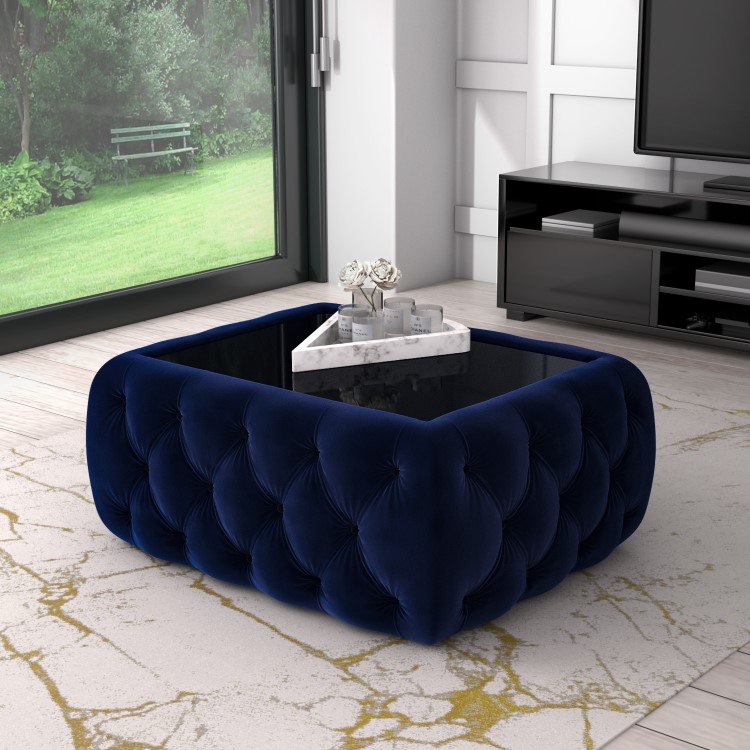 Small Rectangle Navy Velvet Ottoman Coffee Table - Clio