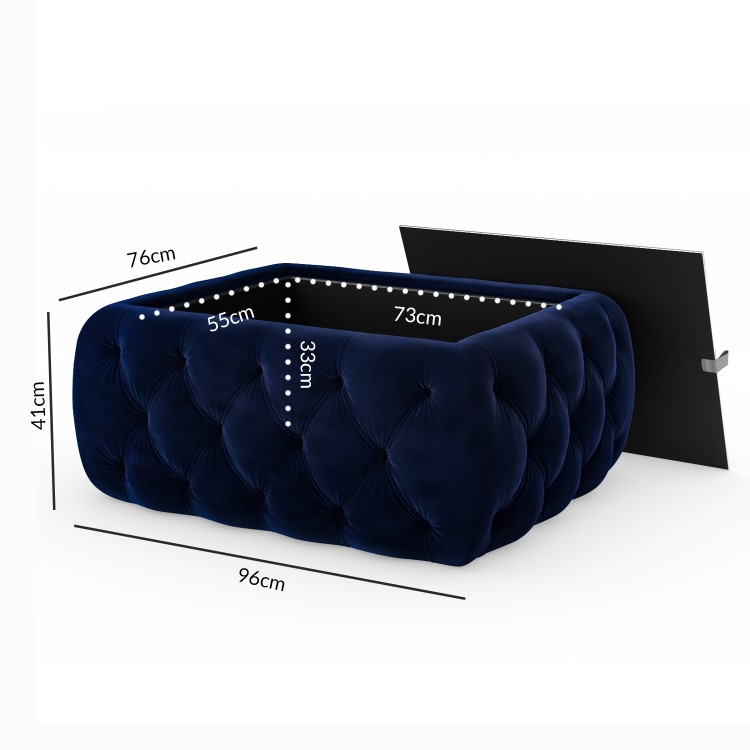 Small Rectangle Navy Velvet Ottoman Coffee Table - Clio