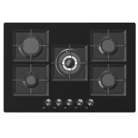 electriQ 75cm 5 Burner Gas on Glass Hob - Black