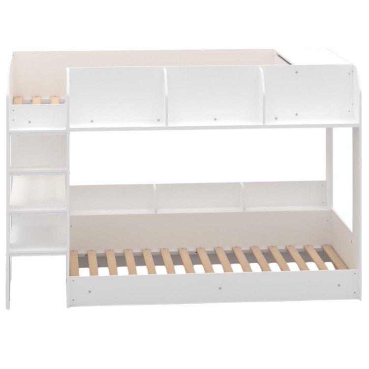 White Bunk Bed with Storage Shelves - Freddie