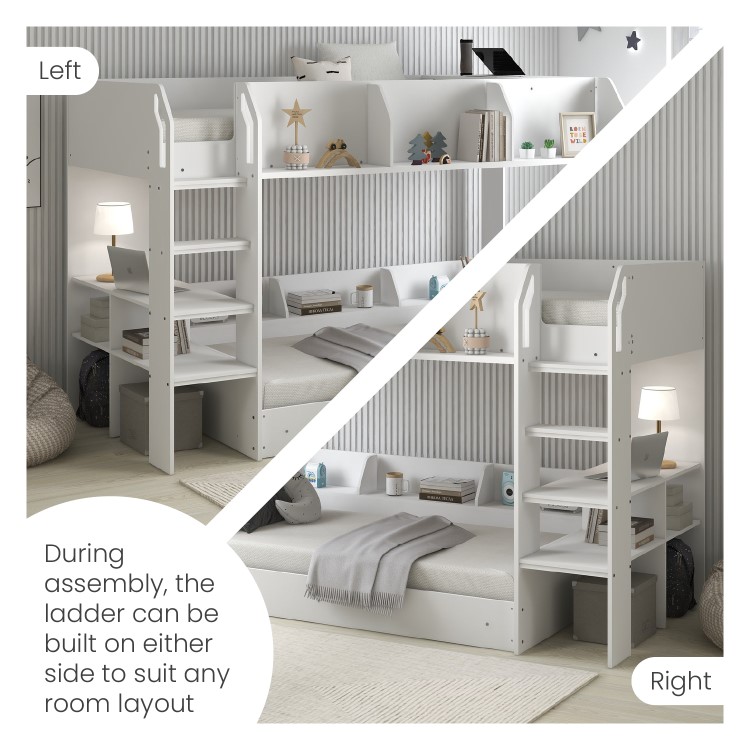 White Bunk Bed with Storage Shelves - Freddie
