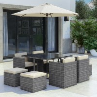 8 Seater Grey Rattan Cube Garden Dining Set - Parasol Included - Fortrose 8 Seater Grey Rattan Cube Garden Dining Set - Parasol Included - Fortrose