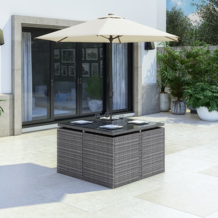 8 Seater Grey Rattan Cube Garden Dining Set - Parasol Included - Fortrose
