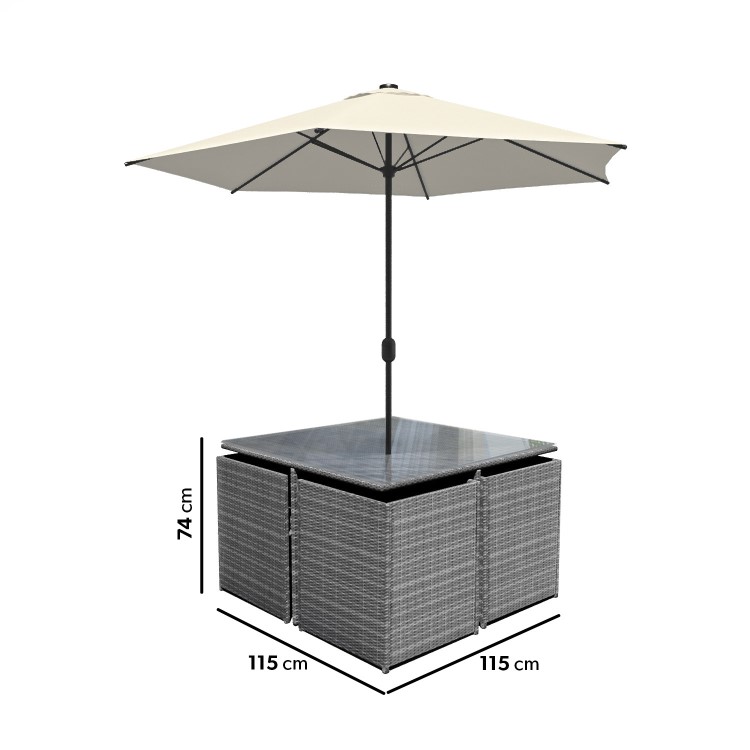 8 Seater Grey Rattan Cube Garden Dining Set - Parasol Included - Fortrose