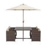 ONLY OPENED - Brown Rattan 6 Piece Garden Furniture Cube Dining Set - Parasol Included
