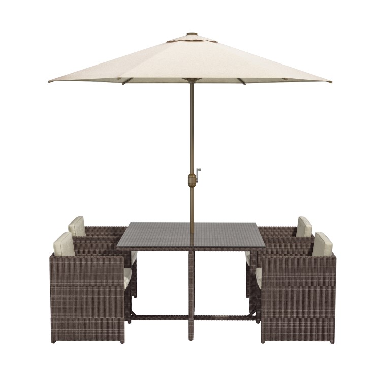 ONLY OPENED - Brown Rattan 6 Piece Garden Furniture Cube Dining Set - Parasol Included