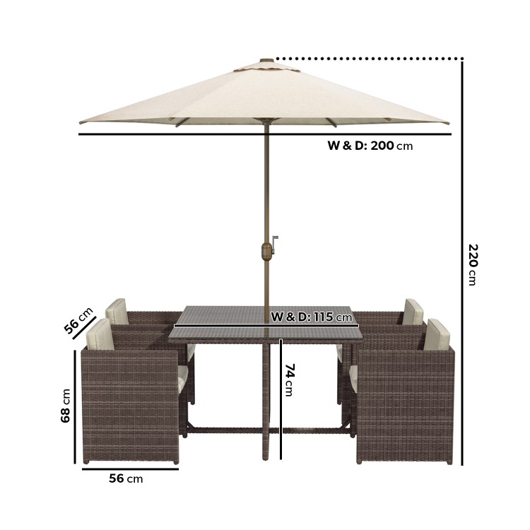 ONLY OPENED - Brown Rattan 6 Piece Garden Furniture Cube Dining Set - Parasol Included