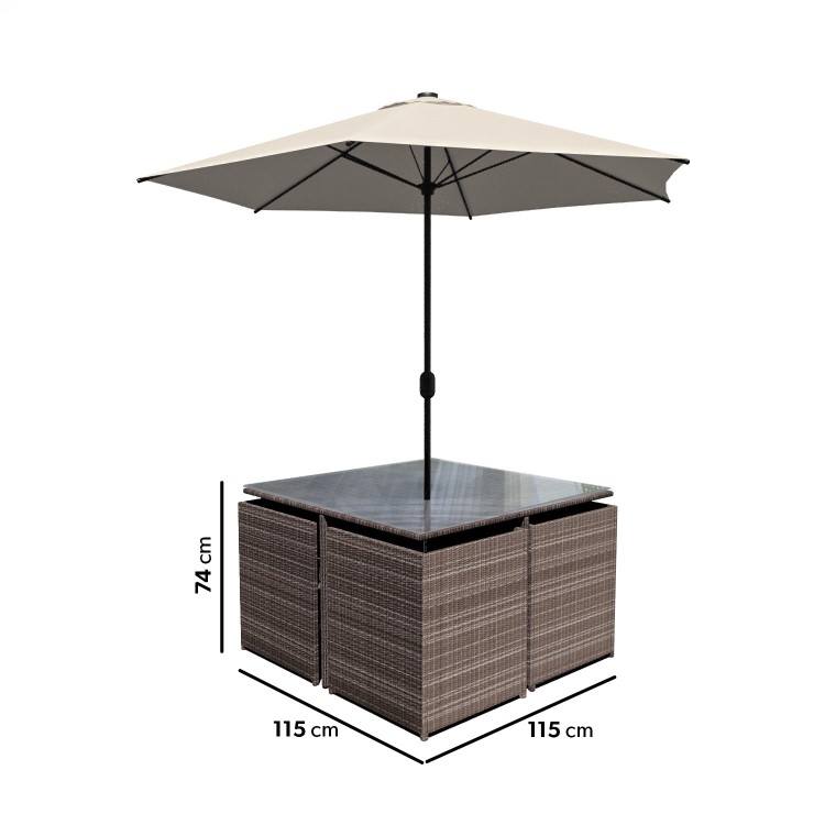 ONLY OPENED - Brown Rattan 6 Piece Garden Furniture Cube Dining Set - Parasol Included