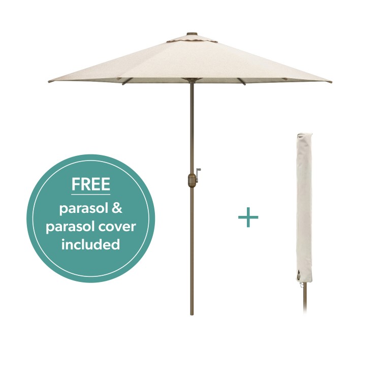 ONLY OPENED - Brown Rattan 6 Piece Garden Furniture Cube Dining Set - Parasol Included