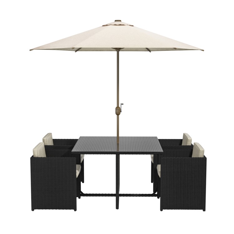 Black Rattan Cube Garden Dining Set - 4 Seater - Parasol Included - Fortrose